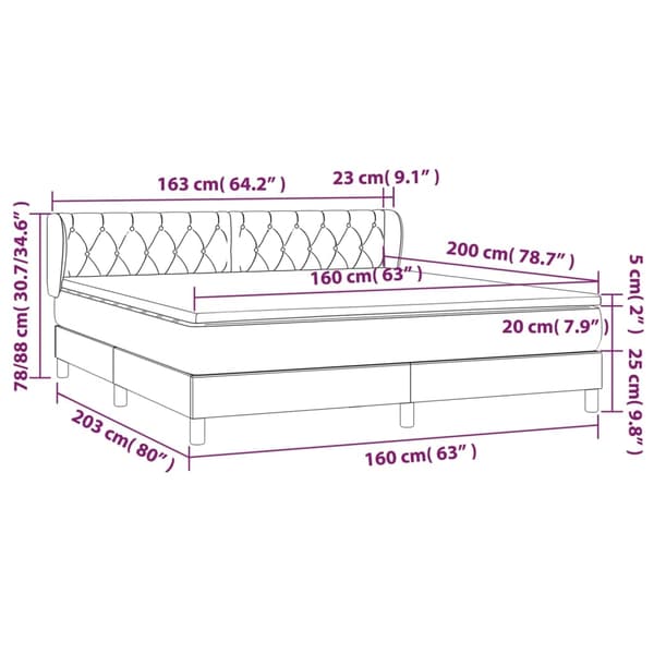 vidaXL Ramsäng med madrass ljusgrå 160x200 cm sammet Grå