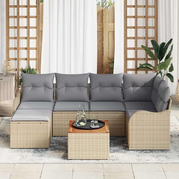 vidaXL Trädgårdsoffset 7 st Beige konstrotting Beige