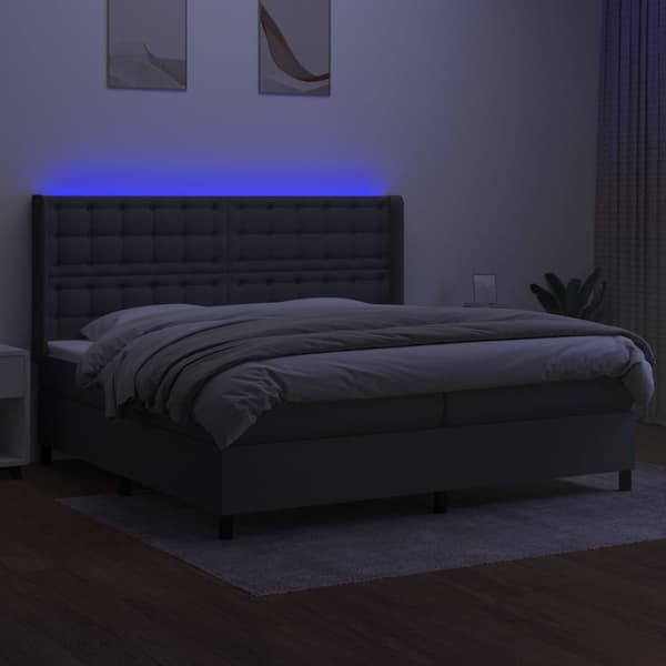 vidaXL Ramsäng med madrass & LED mörkgrå 200x200 cm tyg Grå