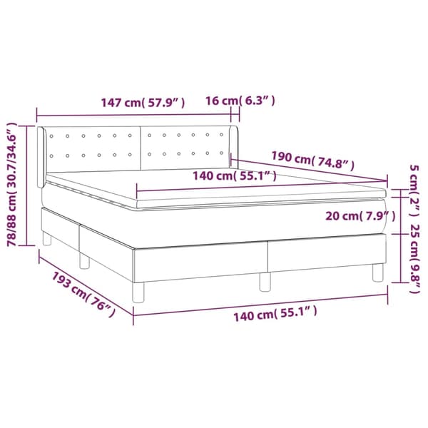 vidaXL Ramsäng med madrass mörkgrå 140x190 cm tyg Grå