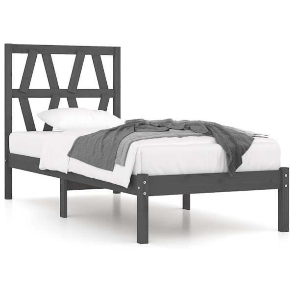 vidaXL Sängram grå massiv furu 100x200 cm enkelsäng