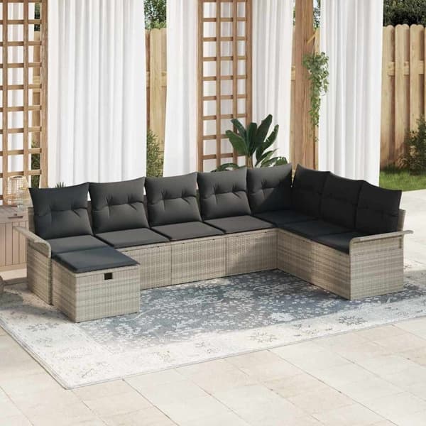 vidaXL Trädgårdsoffset 8 st Poly rattan Ljusgrå