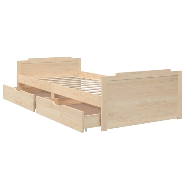 vidaXL Sängram med lådor massiv furu 90x200 cm Brun