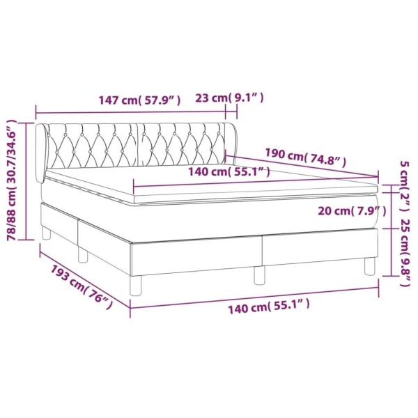 vidaXL Ramsäng med madrass mörkbrun 140x190 cm tyg Brun