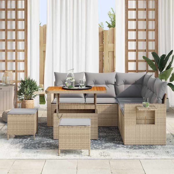 vidaXL Trädgårdsoffset 8 st Beige konstrotting Beige