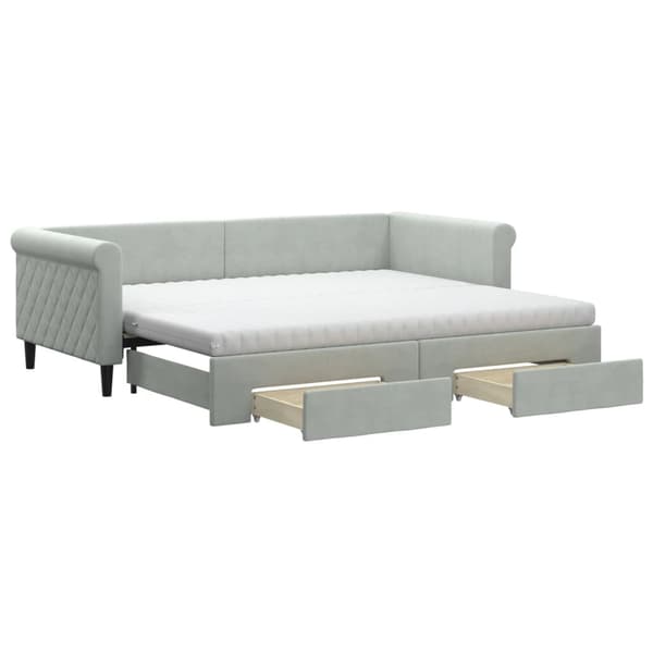 vidaXL Dagbädd utdragbar med lådor ljusgrå 90x200 cm sammet Grå