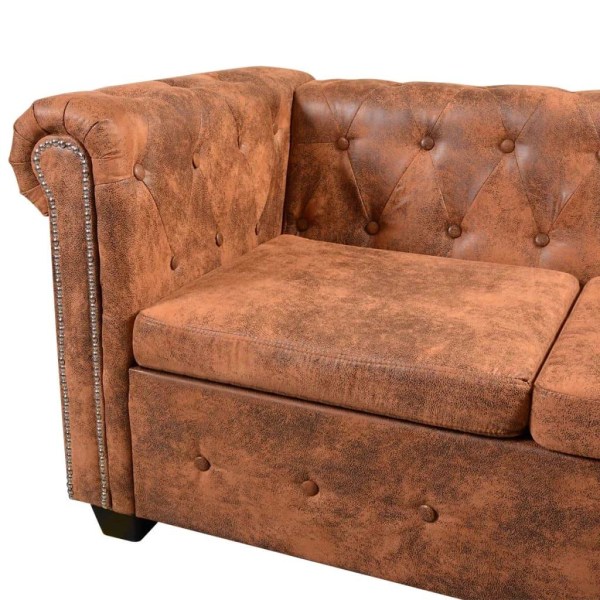 vidaXL 6-sitsig Chesterfield hörnsoffa konstläder brun Brun