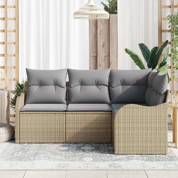vidaXL Trädgårdsoffset 4 st Beige konstrotting Beige
