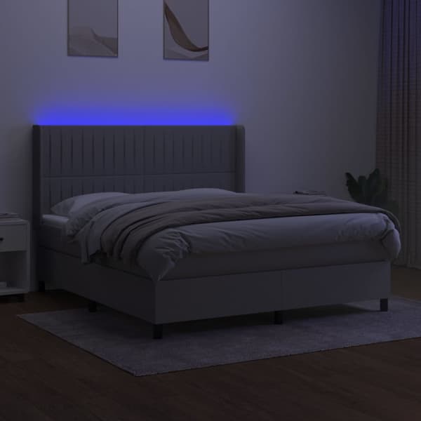 vidaXL Ramsäng med madrass & LED ljusgrå 160x200 cm tyg Grå