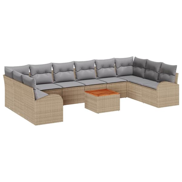 vidaXL Trädgårdsoffset 11 st Beige konstrotting Beige