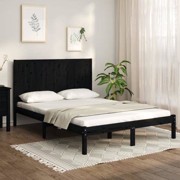 vidaXL Sängram svart massiv furu 120x200 cm Svart