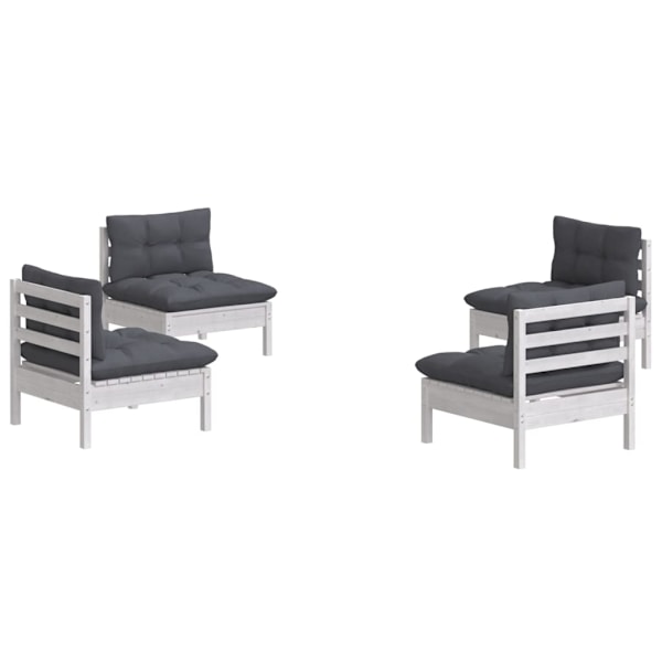 vidaXL Loungegrupp med antracit dynor 4 delar massiv furu Vit