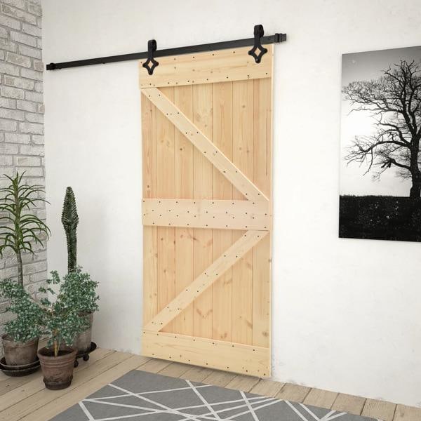 vidaXL Skjutdörr med beslag 90x210 cm massiv furu Brun