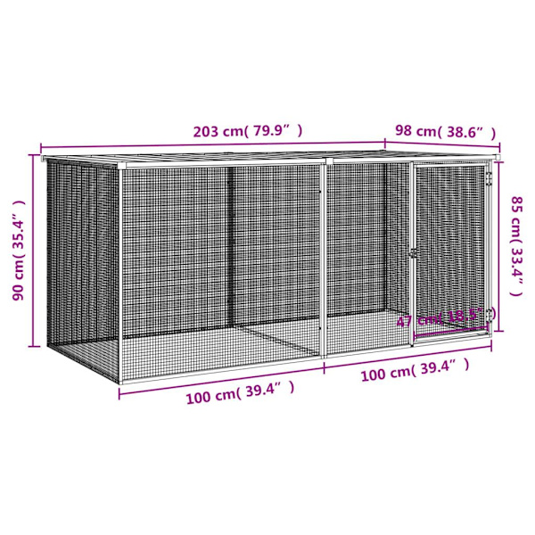 vidaXL Hönsbur med tak ljusgrå 203x98x90 cm galvaniserat stål Grå