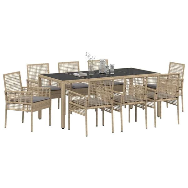 vidaXL Trädgårdsmöbelset 9 pcs Beige konstrotting Beige