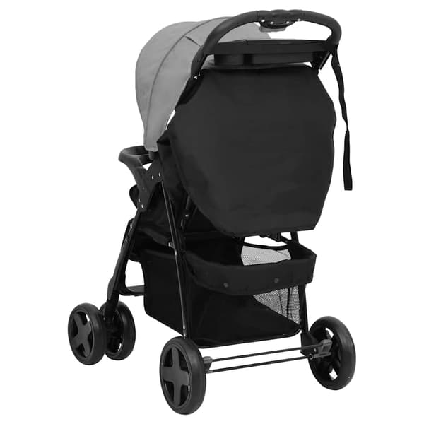vidaXL Barnvagn 3-i-1 ljusgrå och svart stål grå