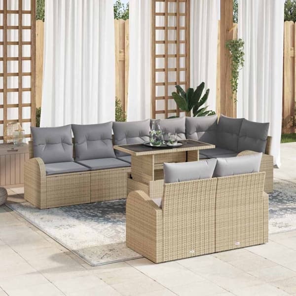 vidaXL Trädgårdsoffset 9 st Beige Poly rattan Beige