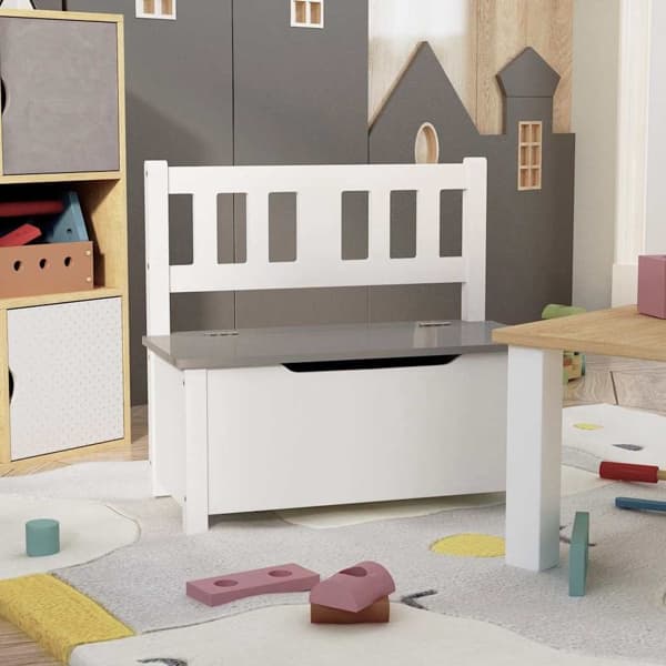 vidaXL Förvaringsbänk barn vit och grå 60x30x55 cm MDF Vit