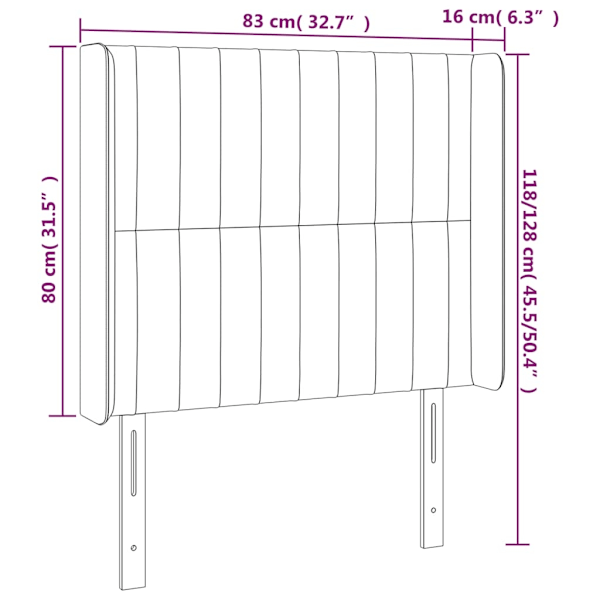 vidaXL Sänggavel LED ljusgrå 83x16x118/128 cm tyg Grå