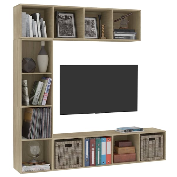 vidaXL Bokhylla/TV-bänk 3 delar set sonoma-ek 180x30x180 cm Brun