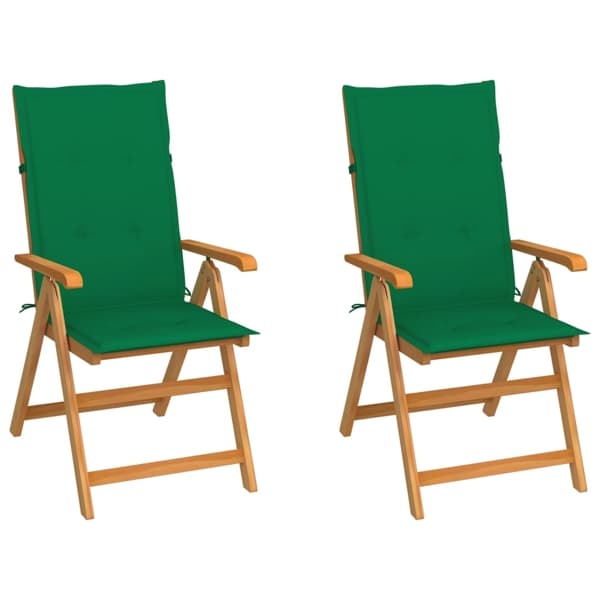 vidaXL Trädgårdsstolar 2 st med gröna dynor massivt teakträ Grön