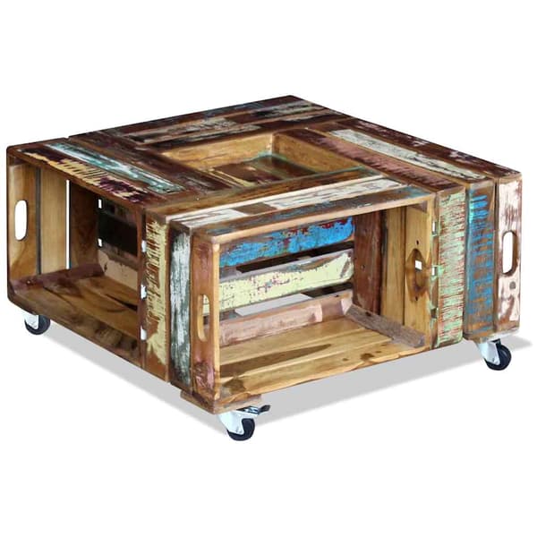vidaXL Soffbord massivt återvunnet trä 70x70x35 cm multifärg