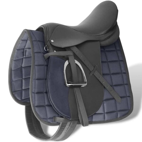 vidaXL Svart Ridsadel 17,5" Äkta läder 18 cm 5-i-1 Set Svart