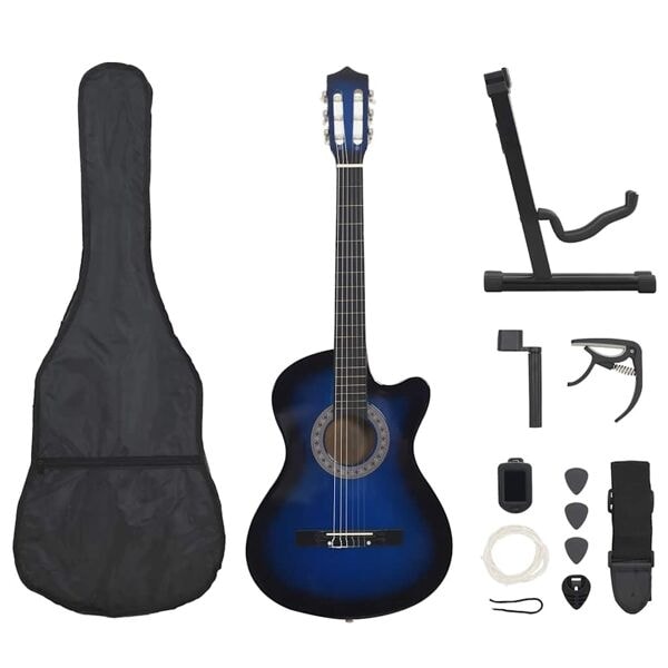 vidaXL Gitarr 12 delar med 6 strängar western blå 38" Blå