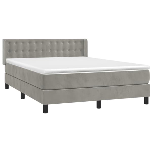 vidaXL Ramsäng med madrass ljusgrå 140x190 cm sammet Grå