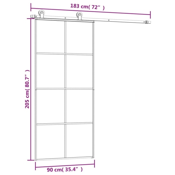 vidaXL Skjutdörr med beslagset ESG glas och aluminium 90x205 cm Svart