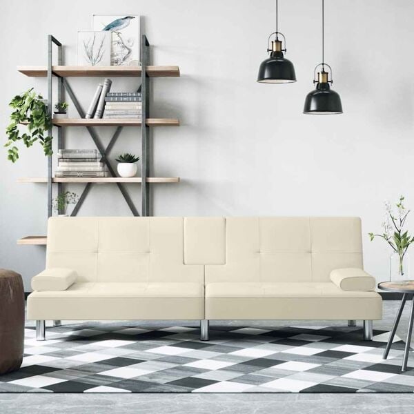 vidaXL Bäddsoffa med mugghållare gräddvit konstläder Kräm
