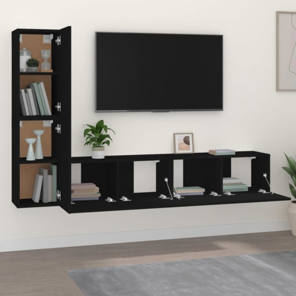vidaXL TV-skåp 4 delar svart konstruerat trä Svart