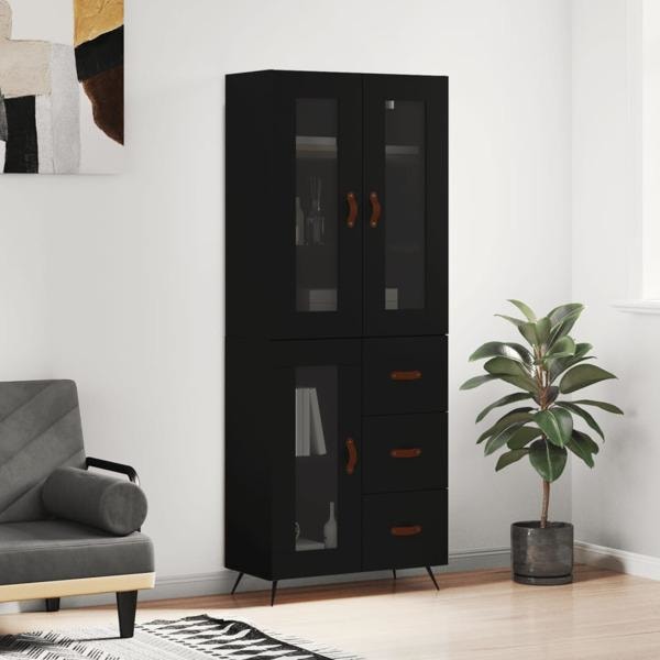 vidaXL Högskåp svart 69,5x34x180 cm konstruerat trä Svart