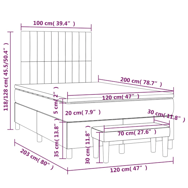 vidaXL Ramsäng med madrass gräddvit 120x200 cm tyg Kräm