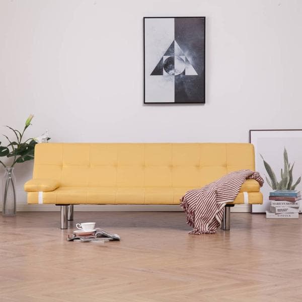 vidaXL Bäddsoffa med två kuddar gul polyester Gul