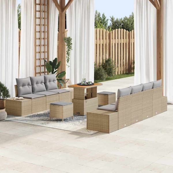 vidaXL Trädgårdsoffset 10 st Beige konstrotting Beige
