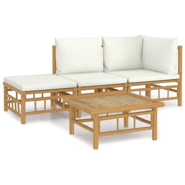 vidaXL Loungegrupp 4 delar gräddvita dynor bambu Brun