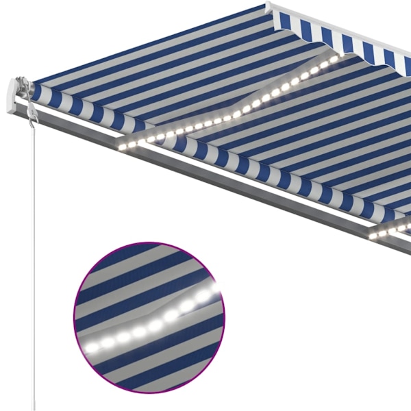 vidaXL Markis manuellt infällbar med LED 4x3,5 m blå och vit Blå