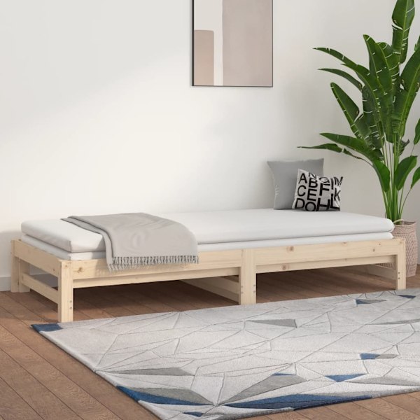 vidaXL Utdragbar dagbädd 2x(80x200) cm massiv furu Brun