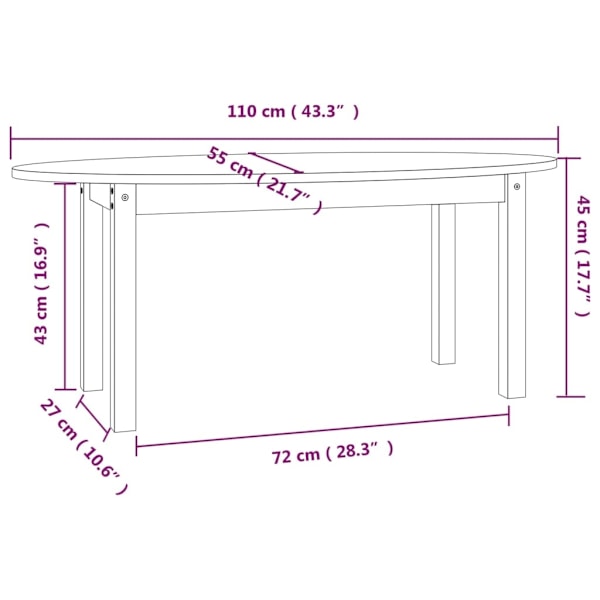 vidaXL Soffbord vit 110x55x45 cm massiv furu Vit