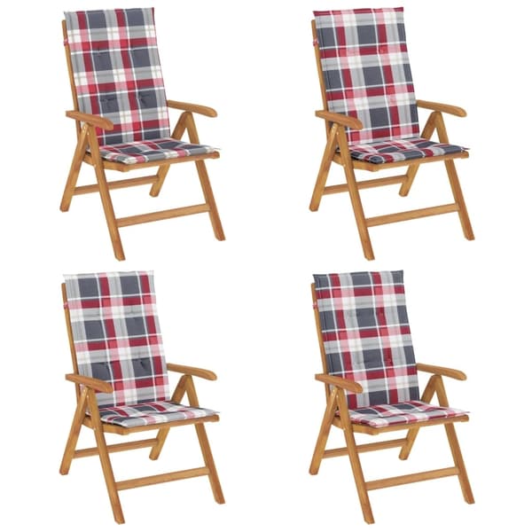 vidaXL Fällbara fåtöljer med dynor, 4 st, massivt trä, teak Brun