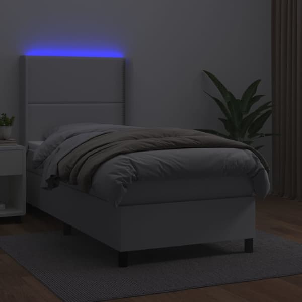 vidaXL Ramsäng med madrass & LED vit 100x200 cm konstläder Vit