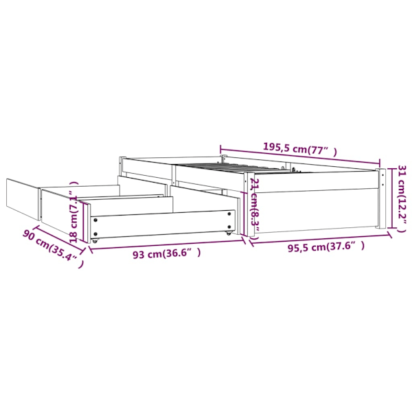 vidaXL Sängram med lådor vit 90x190 cm Vit