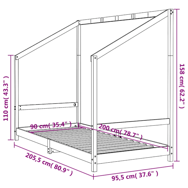 vidaXL Sängram för barnsäng vit 90x200 cm massiv furu Vit