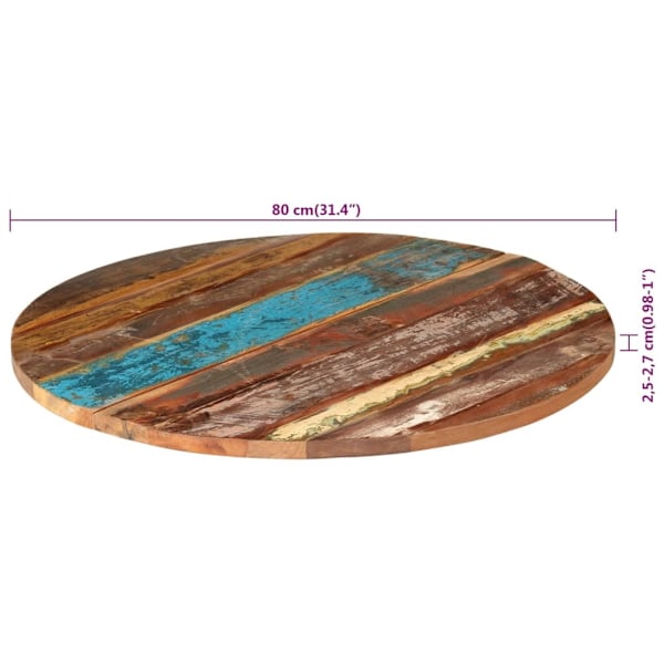 vidaXL Rund bordsskiva 80 cm 25-27 mm massivt återvunnet trä multifärg