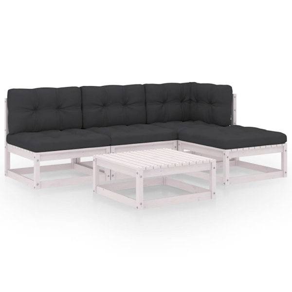 vidaXL Loungegrupp med dynor 5 delar massiv furu Vit