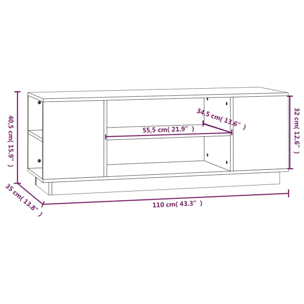 vidaXL Tv-bänk grå 110x35x40,5 cm massiv furu Grå