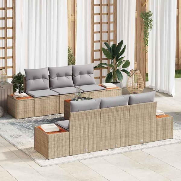 vidaXL Trädgårdsoffset 7 st Beige Poly rattan Beige