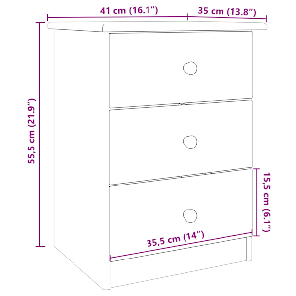 vidaXL Sängbord ALTA 41x35x55,5 cm massiv furu Brun