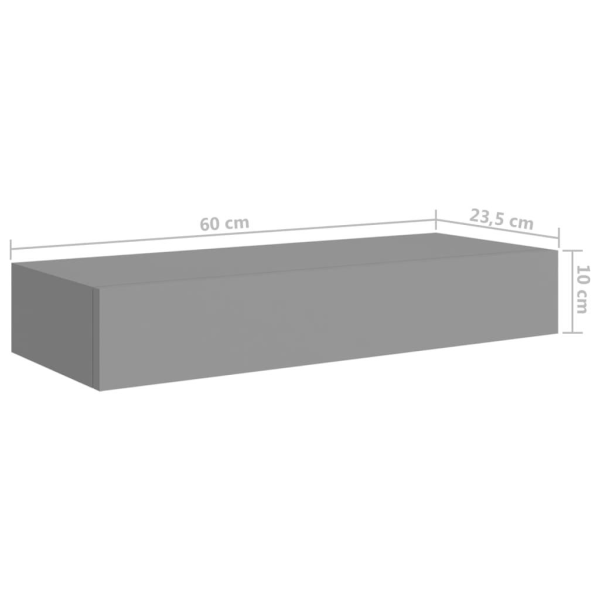vidaXL Väggmonterad låda grå 60x23,5x10 cm MDF grå